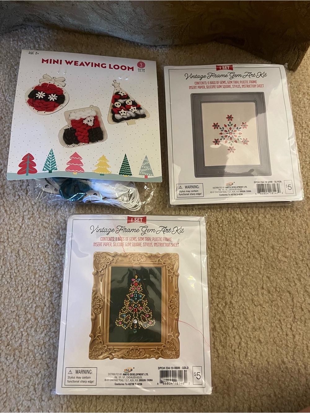 Lot of 3 Craft Kits-Gem Art Kits & Mini Loom-NWT